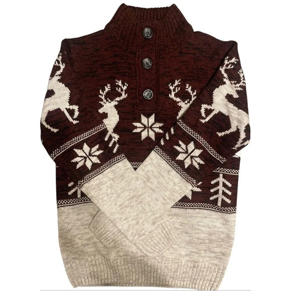 Amongst Others Reindeer Sweater Christmas Burgundy Tan Winter Men’s Medium - Picture 2 of 7